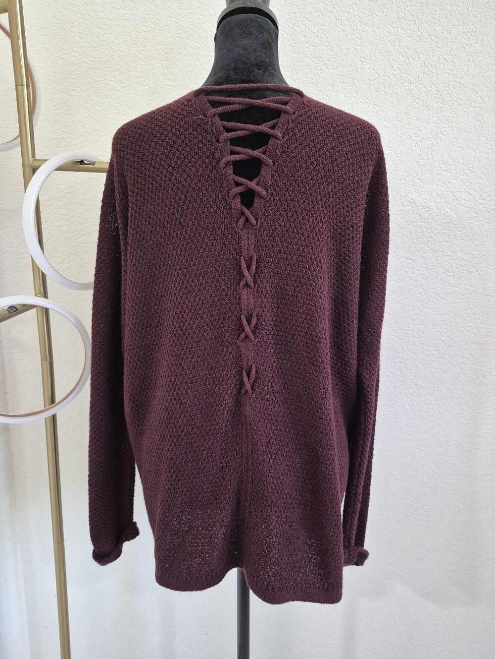 Pink Clover Men’s Lace-Up Crewneck Sweater - Wine